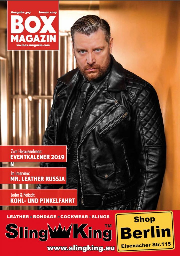 Titelseite des Fetisch und BDSM Magazin Box mit Portrait des SM Master Dominus.Berlin alias Master Andre